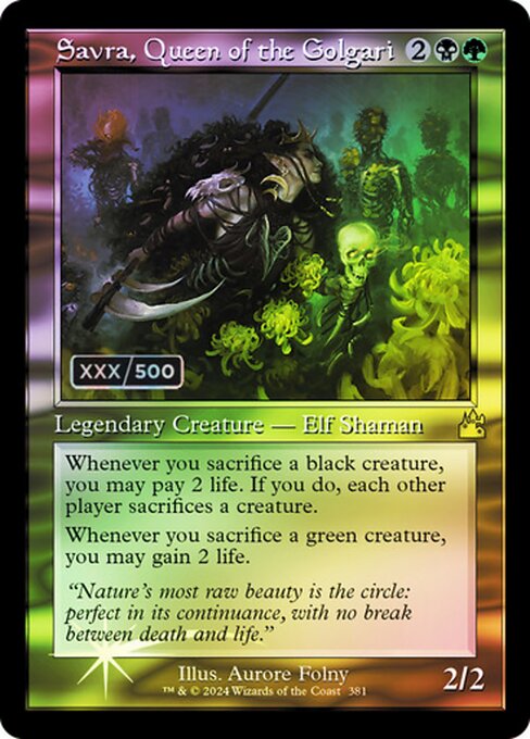 【ダブルレインボウ・Foil】【Serial Number】【旧枠】(RVR-RM)Savra, Queen of the Golgari/ゴルガリの女王、サヴラ【英語】